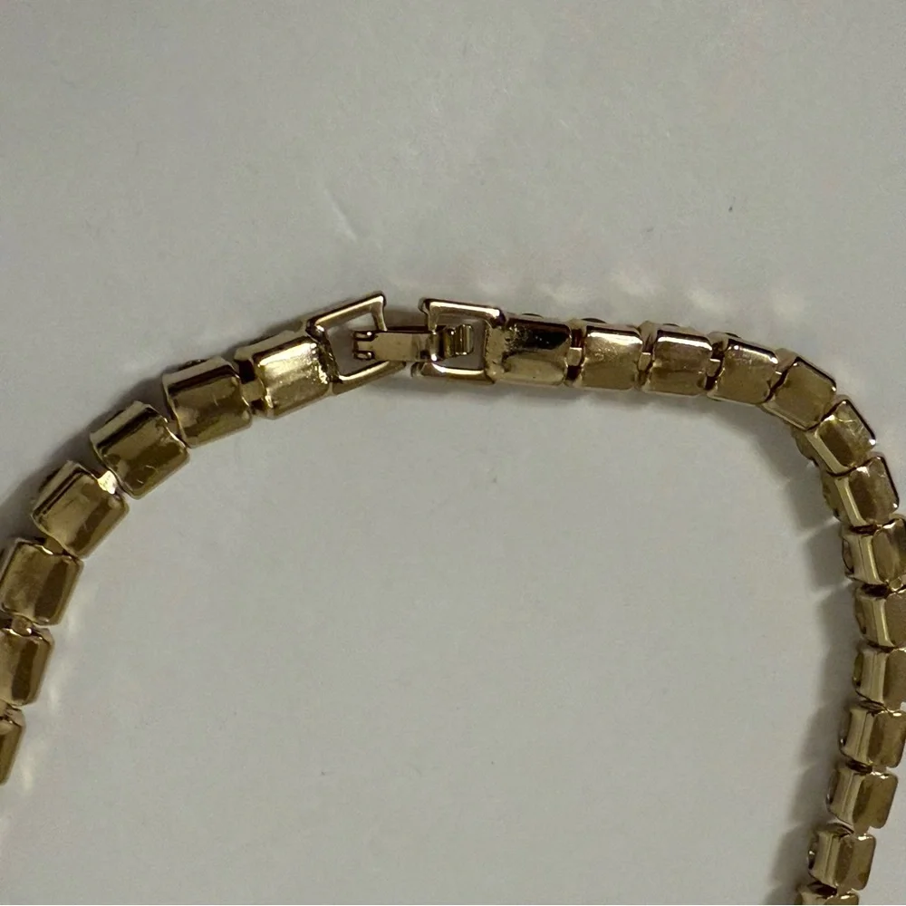 VINTAGE NECKLACE RHINESTONE ROUNDS GOLD PRONG SET CHOKER 16”